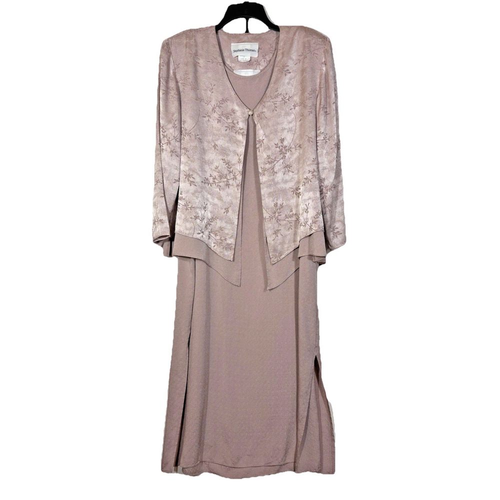 Vintage Stephanie Thomas Women's 2 piece Jacket Maxi Dress 16 USA Mauve Pink